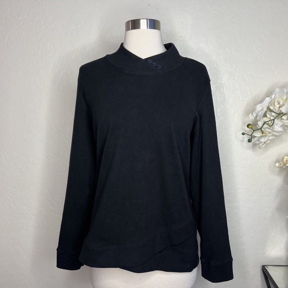 WEEKENDS Chicos Baby Fleece Tulip Mock-Neck Top 0 ( US 4/6 ) in black - Picture 2 of 7